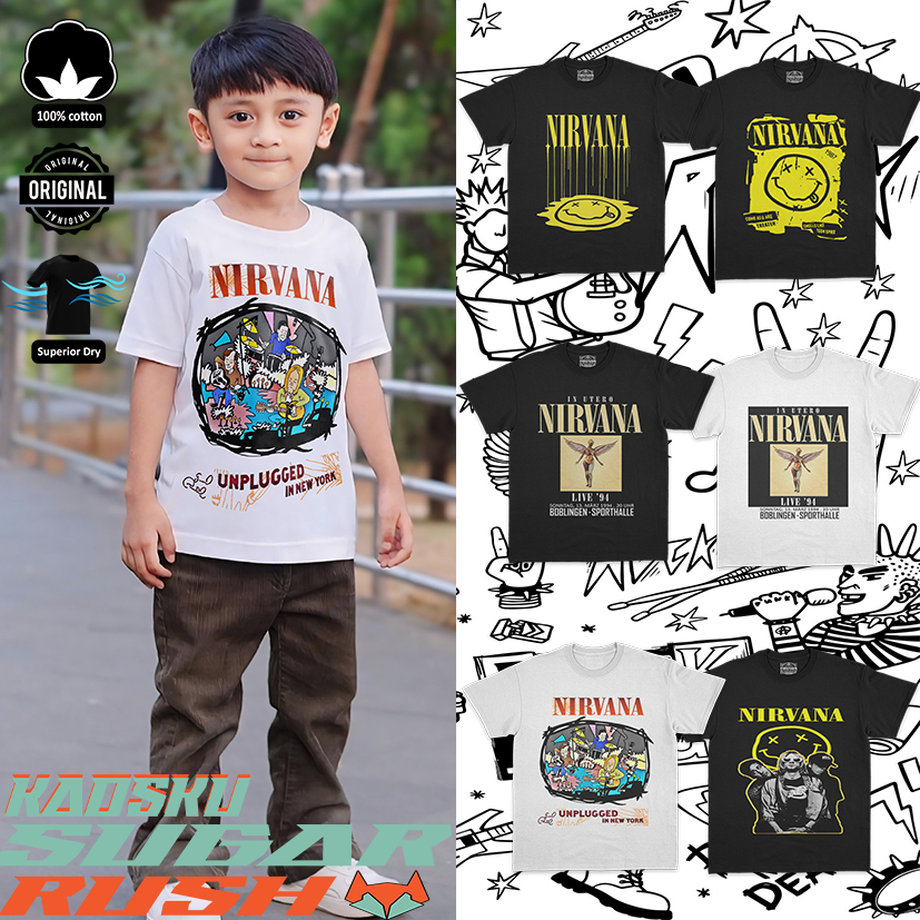 เสื้อยืดเด็ก Nirvana แถบโลหะร็อค พรีเมี่ยม 30s หวีผ้าฝ้าย distro เสื้อยืดเด็ก