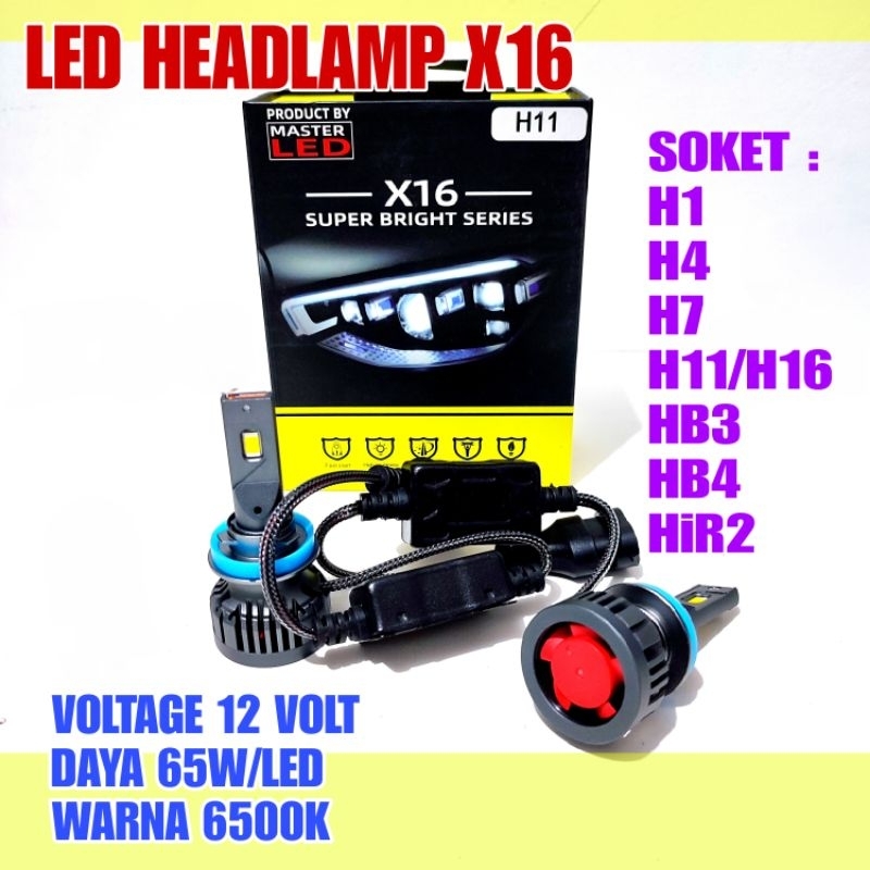 ไฟ LED รถยนต์ X16 65W CSP สีขาว H1 H4 H7 H11 HB3 HB4 Hir2 Superbright.