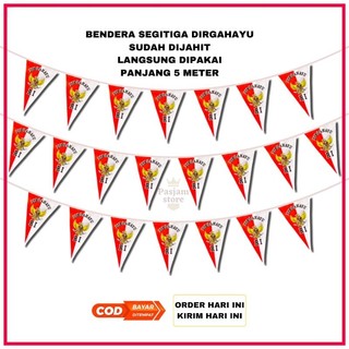 Bendera Segitiga Merah Putih Kain Sablon Garuda 5 Meter Hias Festival Banner Renteng Bunting Flag