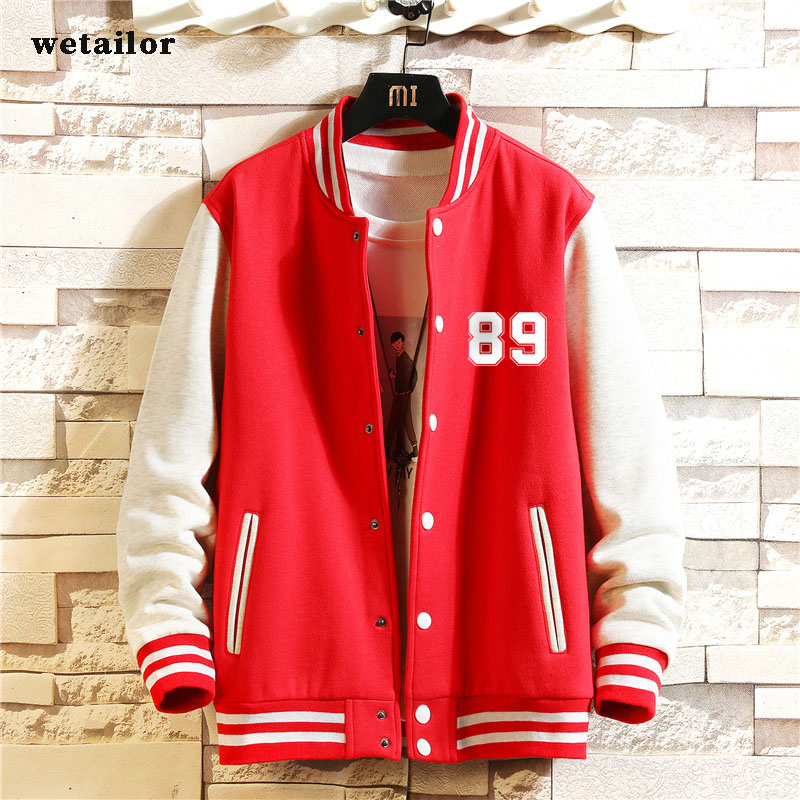 เสื้อแจ็คเก็ตเบสบอลขนาดใหญ่ (S - 6XL) LOGO 89 (พิมพ์หน้าจอ) Varsity แจ็คเก็ตเบสบอลปุ่ม Bomber FLeece