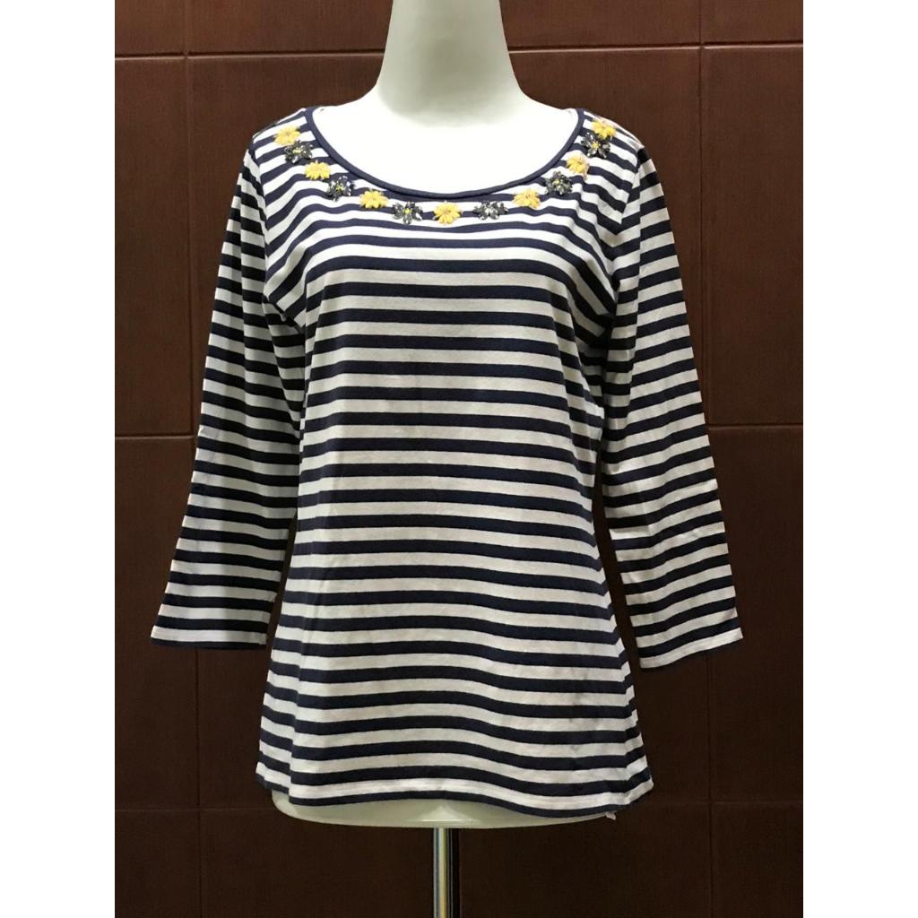เสื้อยืด MAXMARA WEEKEND ORIGINAL PRELOVED MADE IN COTTON/SPADEX MATERIAL ลายสีฟ้าและสีขาว ไซส์ L