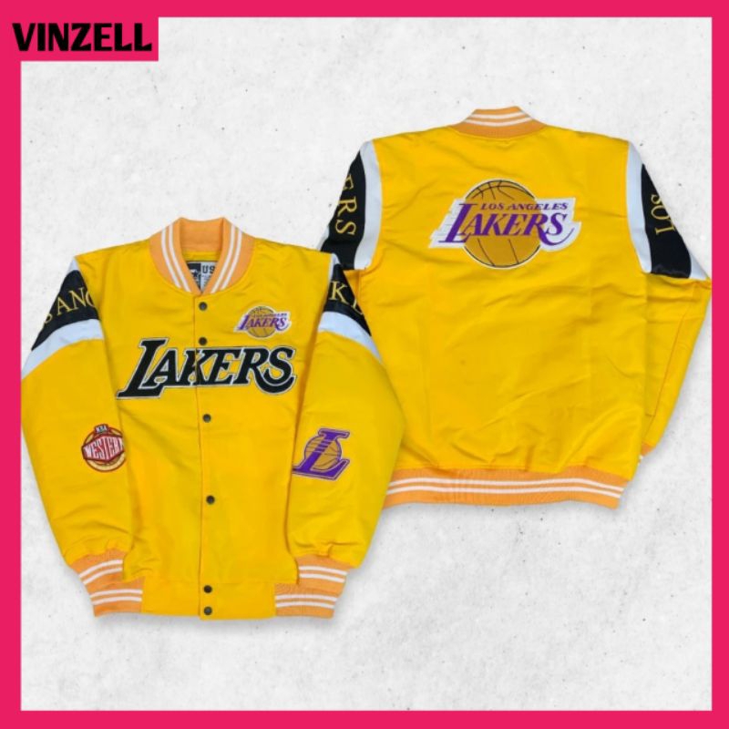 JUMPSHOT Bomber Varsity Baseball Jacket สําหรับผู้ชายและผู้หญิง - Lakers Team NBA Basketball Premium