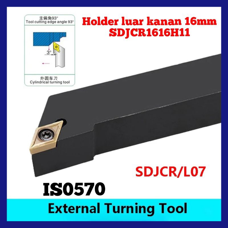 ผู้ถือเครื่องกลึงด้านนอกขวา 16 มม. SDJCR 1616H11 เหมาะสําหรับเม็ด DCMT11