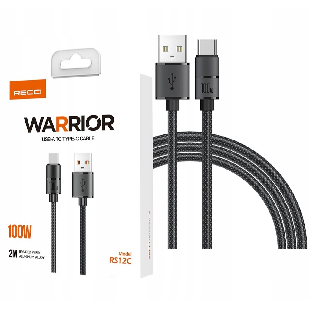 CABLE CHARGER WARRIOR TYPE C 100W 2M เมตร ALUMINIUM ALLOY FAST CHARGING / CABLE CHARGER RECCI 100W U