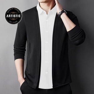Kemeja Pria Lengan Panjang 2 Lapis / Cardigan Kemeja Pria Polos Cotton Halus Premium