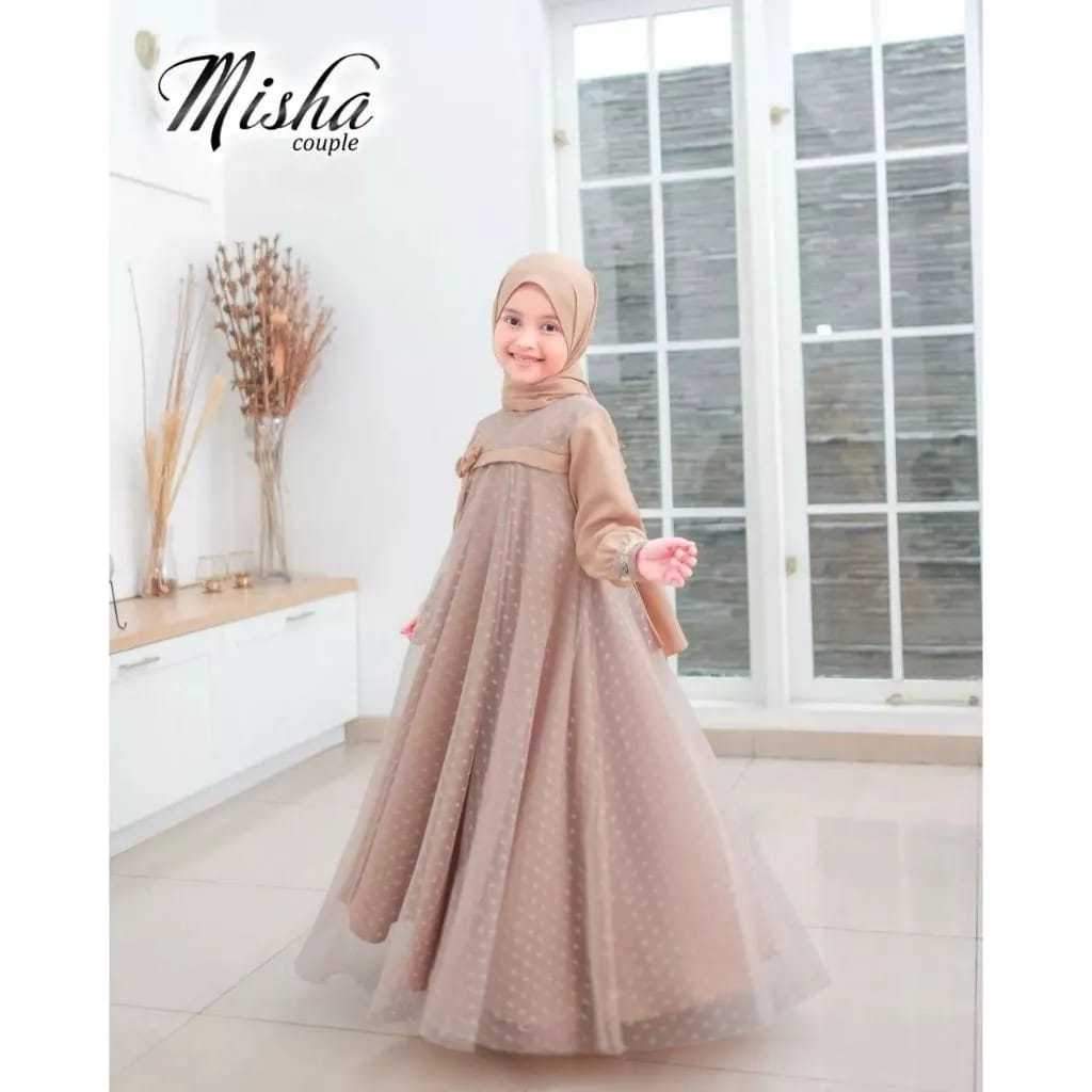 Misha Crinkle Airflow Mix Brukat Tille Gamis Brukat เด็กรุ่นล่าสุด 2025 Misha ชุดปาร์ตี้สาวน่ารัก