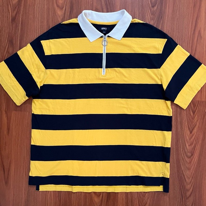 SPAO Striped Zippef Yellow Black Rugby Polo (L)