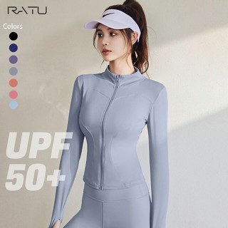 RATU Jaket Olahraga Wanita Lengan Panjang Anti UV UPF50+ Running Yoga Gym Fitness Sport