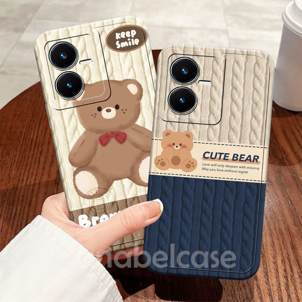HP Softcase VIVO Y22/Y22S/Y35/Y36 4G/5G/Y27S/Y27 4G/Y27 5G/Y16/Y19 ล่าสุด หมีน่ารักถักวอลล์เปเปอร์ -