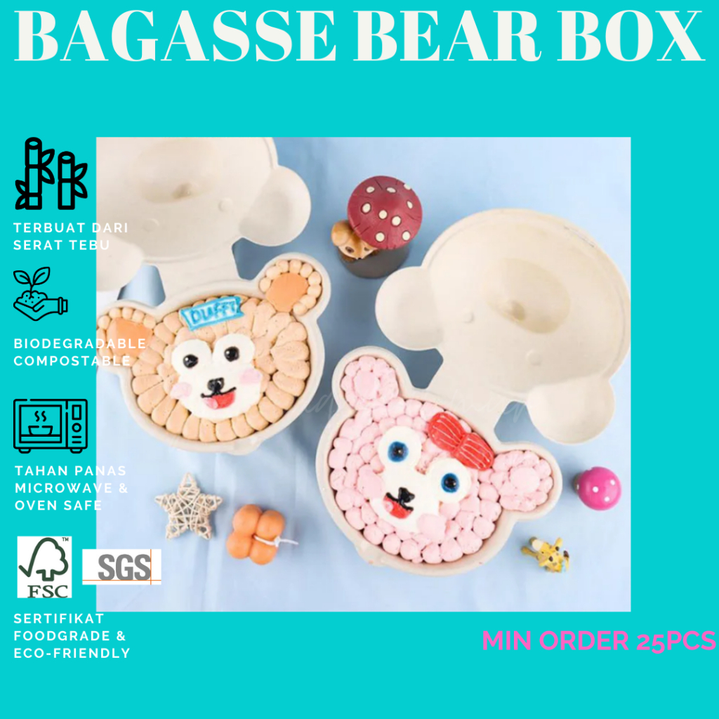 25 ชิ้น Bagasse Bear สีน้ําตาลธรรมชาติ 500ml /Bagasse Box Bear CakeE กล่องอาหารกลางวัน