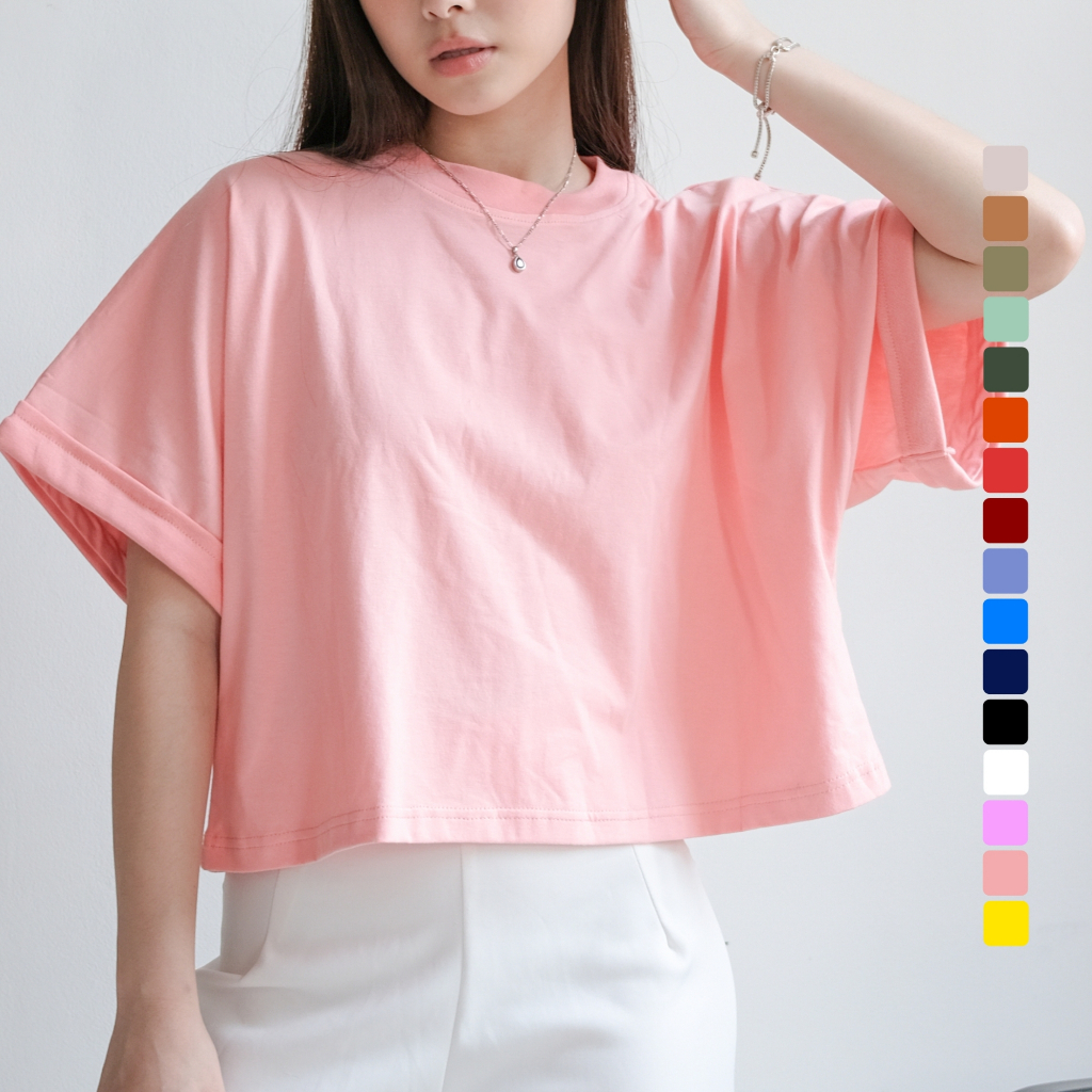 KATUN SANVANINA Women - เสื้อครอปโอเวอร์ไซส์ Yejin | เสื้อยืดลําลองผ้าฝ้ายสีพื้นสําหรับผู้หญิง