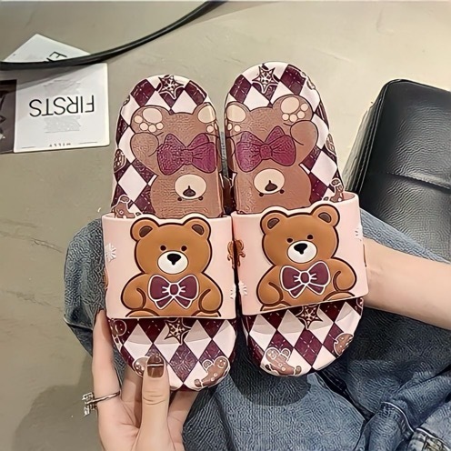 New Viral Korean Taddy Bear Motif Women& 39;s Slop Sandals