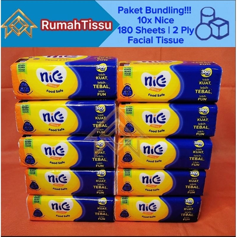 [10 แพ็ค Bundling Package] กระดาษเช็ดหน้า NICE 180 แผ่น 2 ชั้น NICE 360 แผ่น 2 ชั้นขายส่ง
