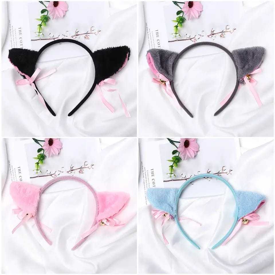KAWAII NEKOMIMI ชุดหูฟังหูแมวพร้อมเบลล์ NEKO CAT EAR HAIR BAND ANIME COSPLAY เครื่องประดับผม
