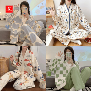 Yooyi Baju Tidur Wanita Piyama Dewasa Setelan Cewek Set Kemeja Lengan Panjang Celana Panjang Style Korea Jumbo Dancing Depan Set 2in1 Premium Banyak Motif Karakter Animasi Lucu Size L dan Fit To XXL 015