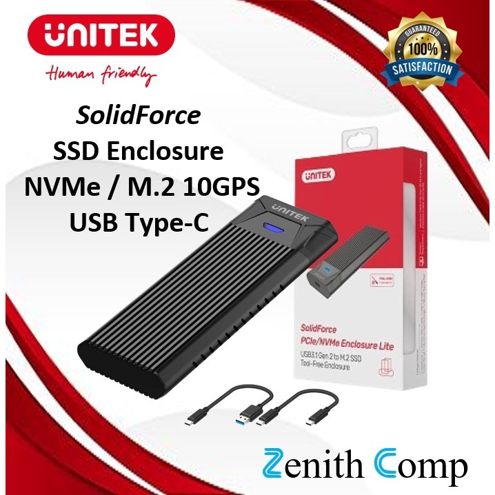 Ssd Enclosure M.2 NVMe UNITEK SolidForce 10GPS - S1203ABK USB 3.0/USB-C