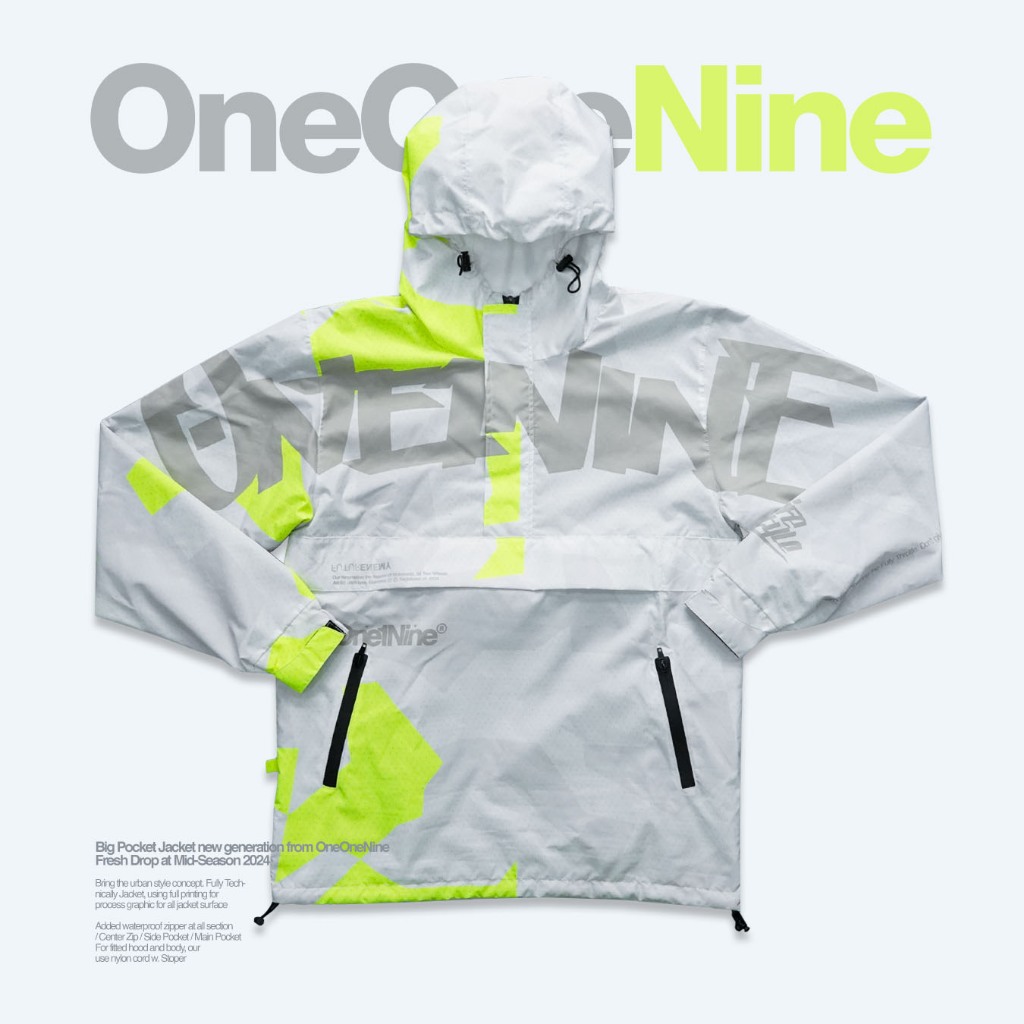 Oneonenine Ksr Futurenemy White Fluo Big Pocket Jacket - เสื้อแจ็คเก็ตมอเตอร์ไซค์ลายพรางกีฬาโพลีเอสเตอร์กันน้ํา