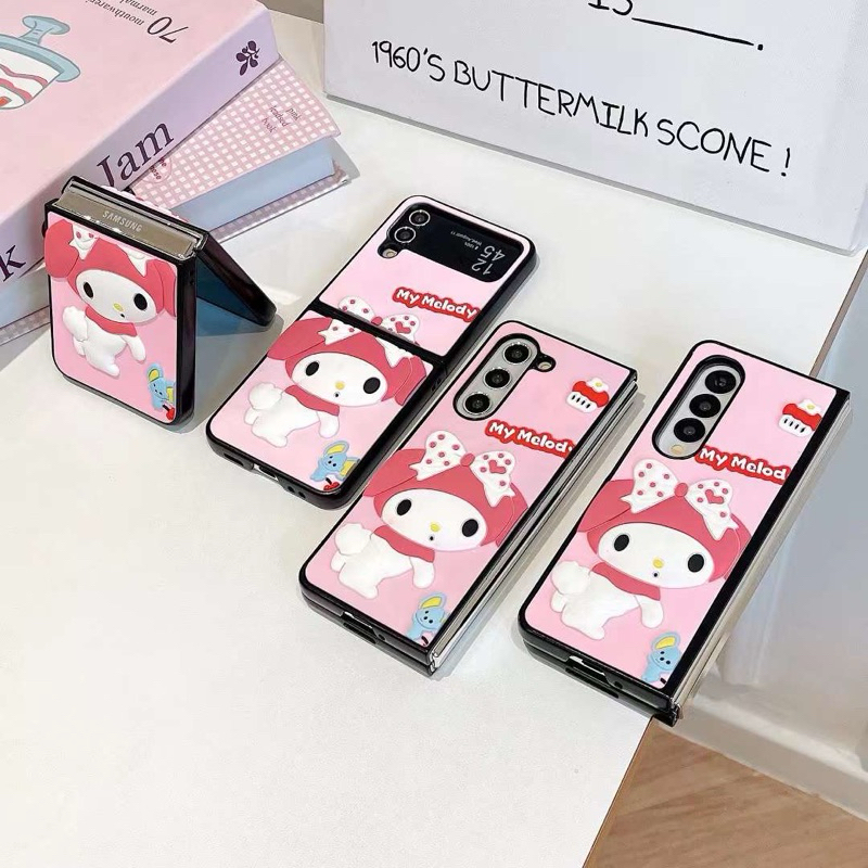 Samsung Zfold7 Zflip7 ที่ไม่ซ้ํากัน 3D Sanrio Series Mymelody My Melody Pink Cupcakes นูนริบบิ้นปลอก