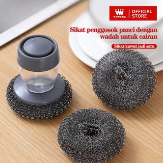 YAWANG Indonesia Sikat Sabut Kawat Cuci Piring Sikat Wajan Serabut Kawat Besi plus Dispenser Sabun Sikat Sabut Dispenser Baja Premium Solusi pembersihan otomatis Sikat