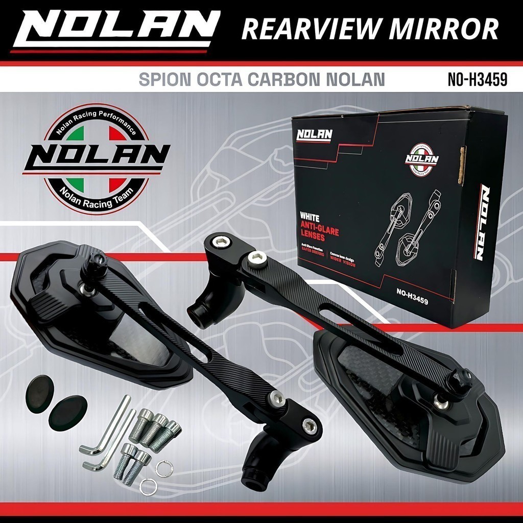OCTA คาร์บอน NOLAN FULL CNC กระจกมองหลังสากลสําหรับรถจักรยานยนต์ทั้งหมด Vario 160 Vario 125 vario150 PCX 150 ADV 150 PCX 160 ADV 160 scoopy Nmax เก่า aerox เก่า Nmax turbo ใหม่เชื่อมต่อ 250 rxking lexi Mio beat สตรีท Mio foul Gt mio m3 xeon fino