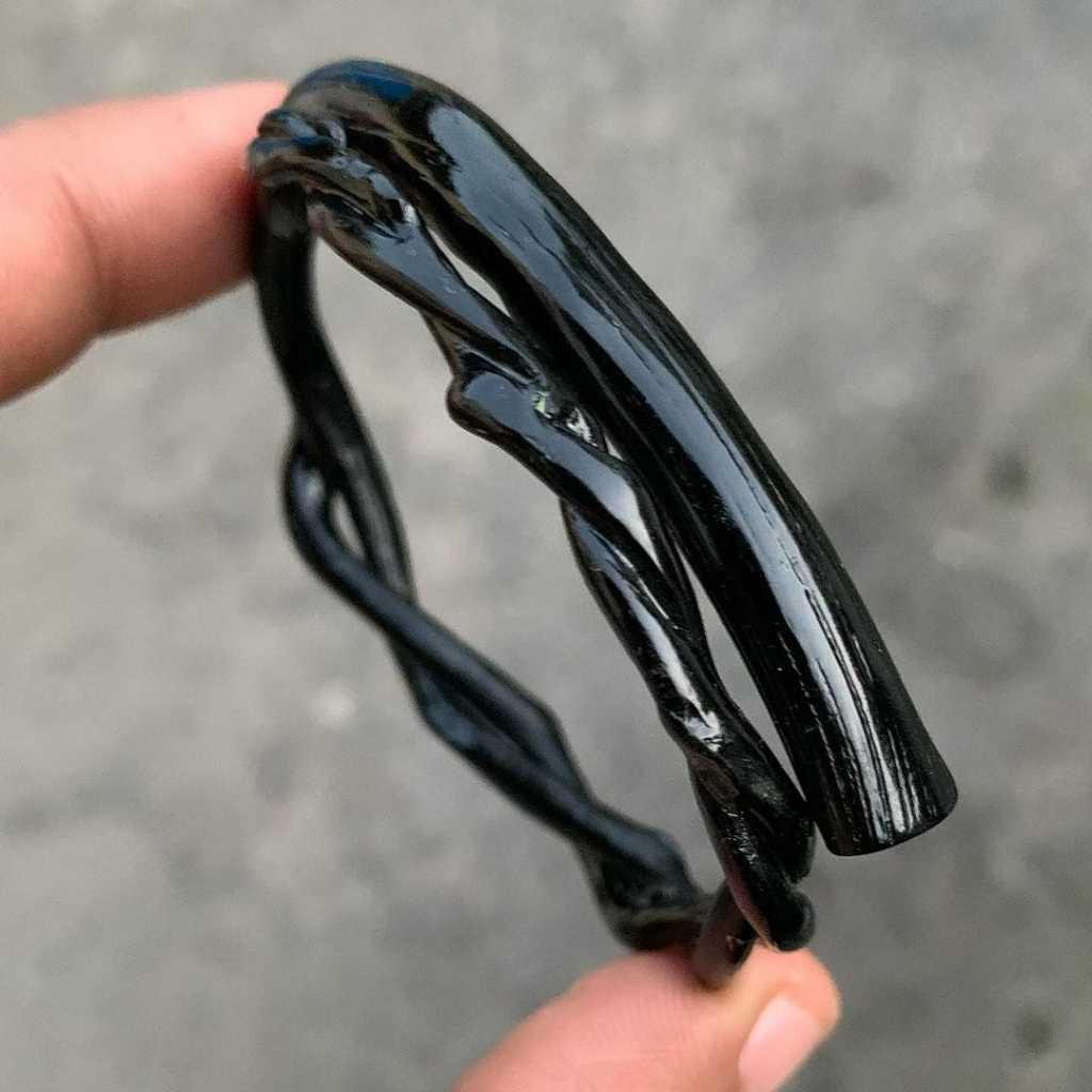 Hitam สร้อยข้อมือรากบาฮาร์สีดํา รุ่นถักเปีย ขนาดสํานักงานยืดหยุ่น