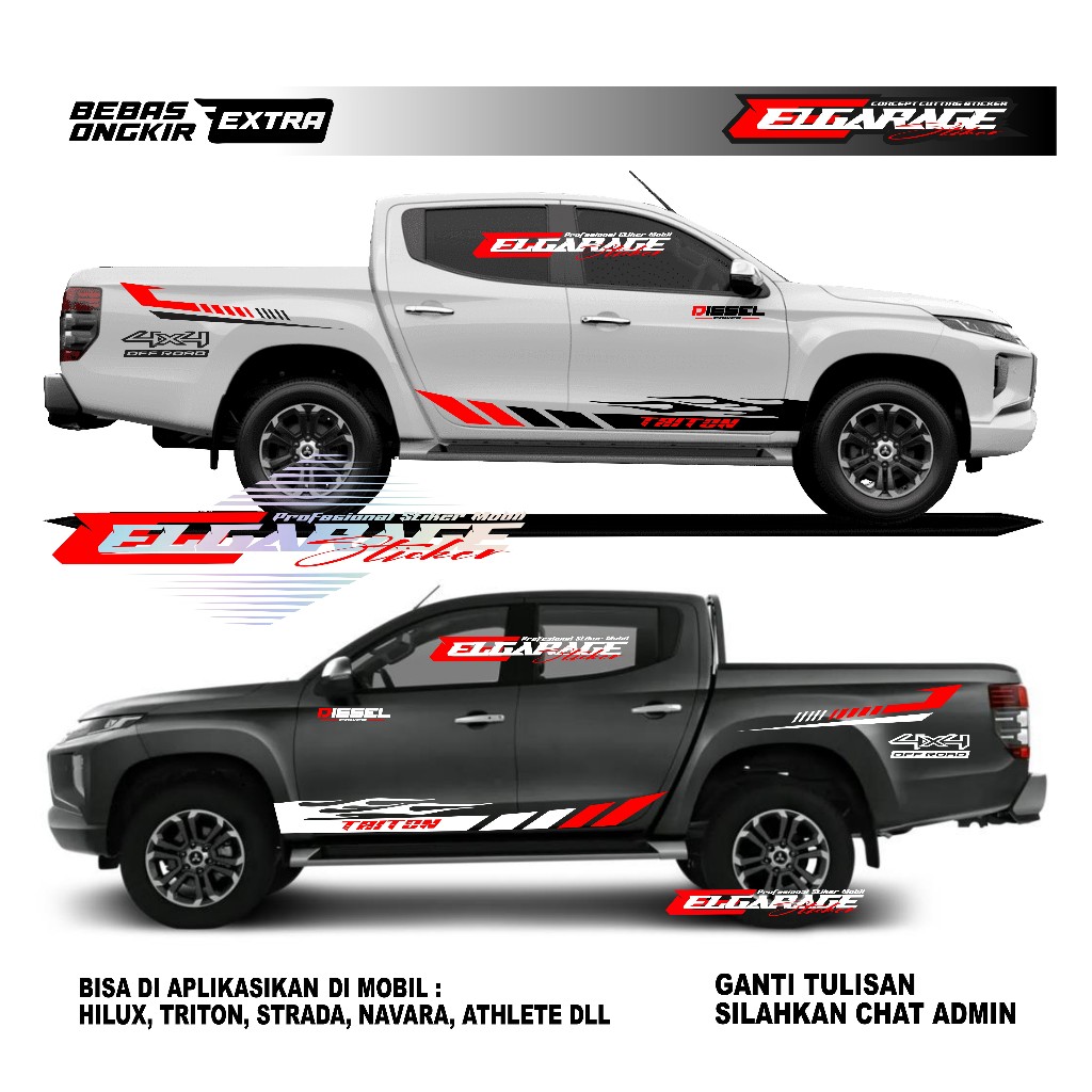 สติ๊กเกอร์ติดรถยนต์ Mitsubishi Triton ตัดสติ๊กเกอร์ตัวถังด้านข้างรถ Triton trd สติ๊กเกอร์ติดรถ hilux Triton strada navara นักกีฬา ฯลฯ สติ๊กเกอร์ไฟดีเซล 4x4