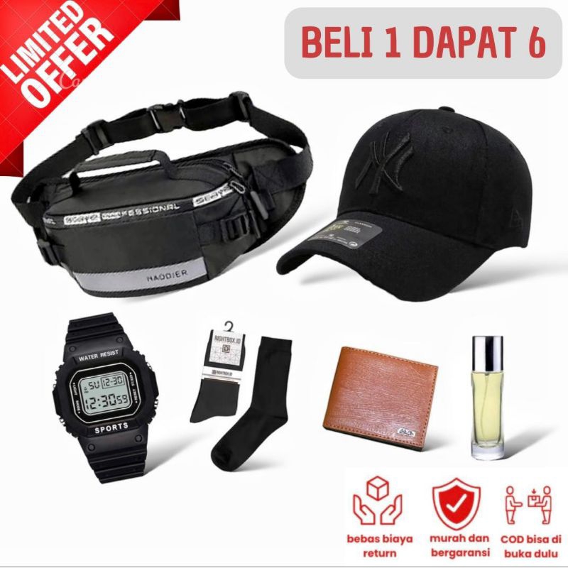 แพคเกจโซ่ซื้อ 1 แถม 6/MEN& 39;S WAIST BAG ฟรี DISTRO HAT WATERPROOF DIGITAL SOCKS WATCHES WALLET AND