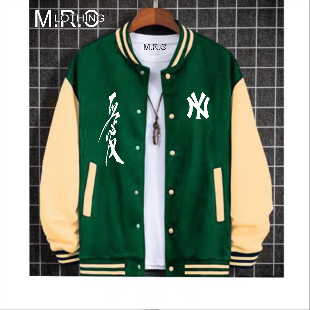 ข้อเสนอที่ดีที่สุด ผู้ชายผู้ใหญ่ปุ่มเบสบอล Varsity Jacket Cool Motif NY RILEX ปุ่ม Varsity Jacket