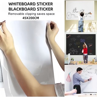 Stiker Papan Tulis Tempel Dinding | STIKER WHITEBOARD Dan BLACKBOARD | Wallpaper Papan Tulis | Stiker Dinding Papan Tulis Whiteboard Blackboard Flexible | Sticker Papan Tulis Hitam Putih & Hijau Ukuran 45X200 CM