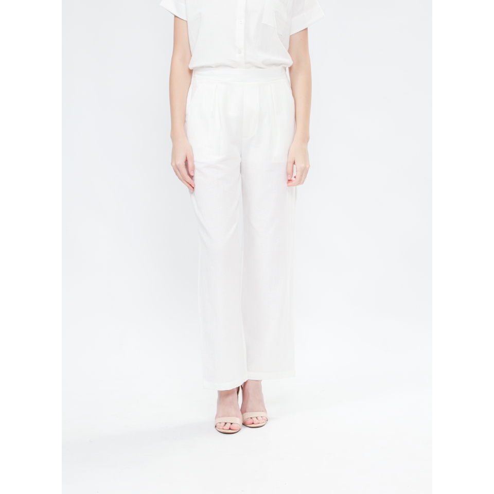 Meltrick Aresta กางเกงขายาวผู้หญิงผ้าลินินเรียบง่ายและclasy