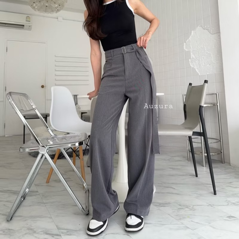 / PREMIUM MATERIAL / Auzura - Obi Pants - กางเกงเอวสูง Loose Pants - Culottes