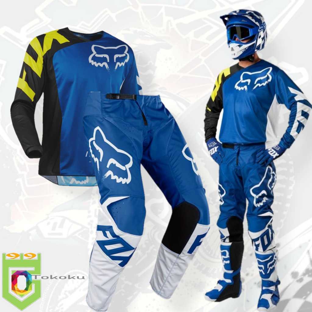 ชุดเสื้อวิบากกีฬากลางแจ้งชุดกางเกงผจญภัยข้ามเส้นทางสีฟ้าสีขาว