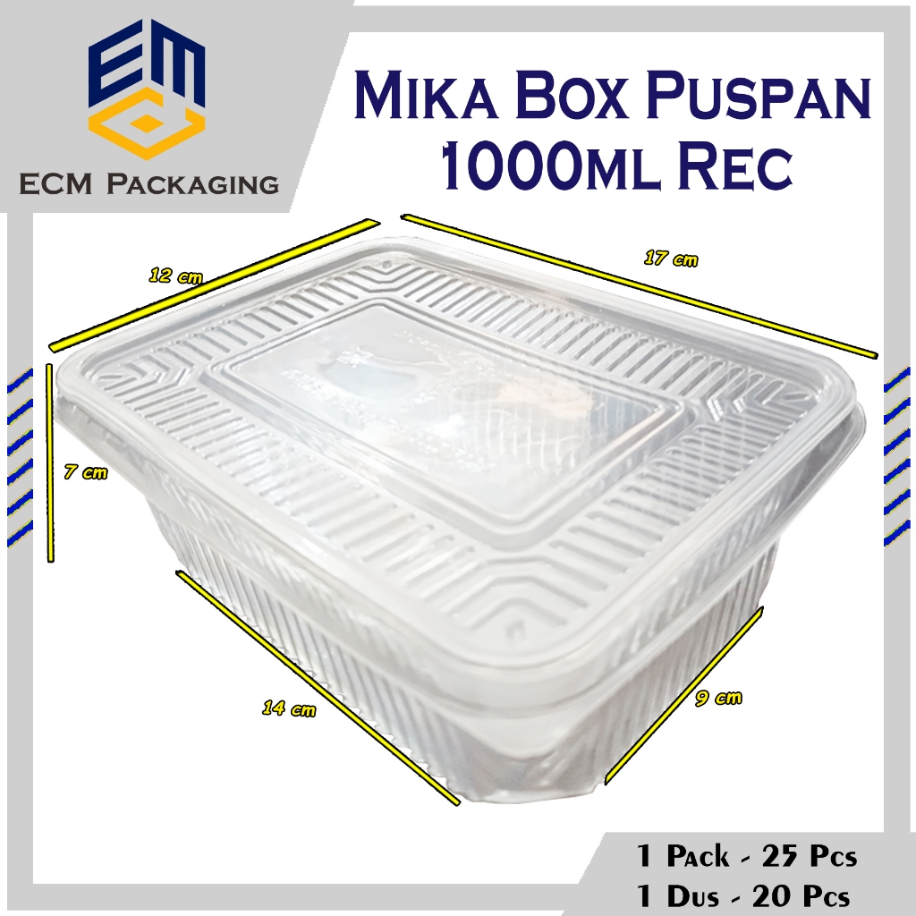 Mika Box Puspan 1000ml สี่เหลี่ยมผืนผ้า 25 ชิ้น | Puspan Order 1000 rec