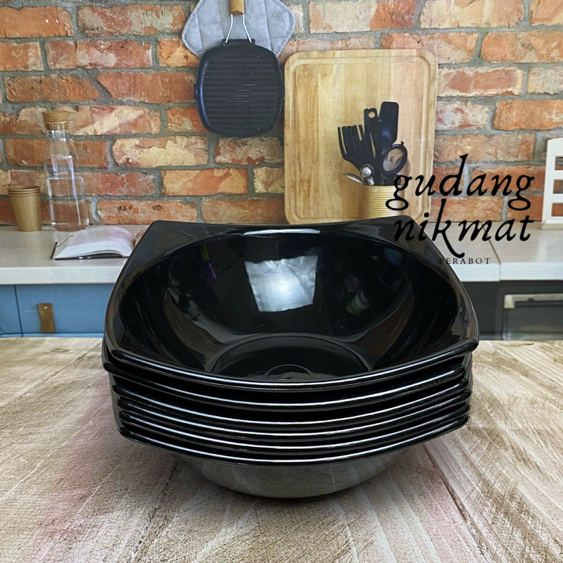 Hitam 6 ชิ้นสีดํา HEAT RESISTANT MELAMINE DINNER WARE BOWL ขนาด 7 นิ้ว