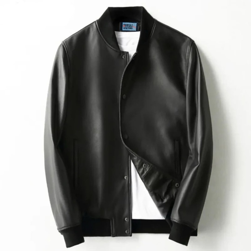 Varsity Coach Bomber Leather Jacket casual Vintage Bomber Leather Jacket Semi Leather Jacket เสื้อแจ