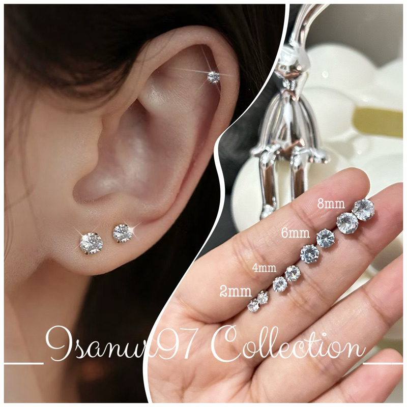 (2 ชิ้น/คู่) ZIRCON EARRINGS ROUND ปุ่ม ZIRCON RUSPROOF TITANIUM SIMPLE EARRINGS