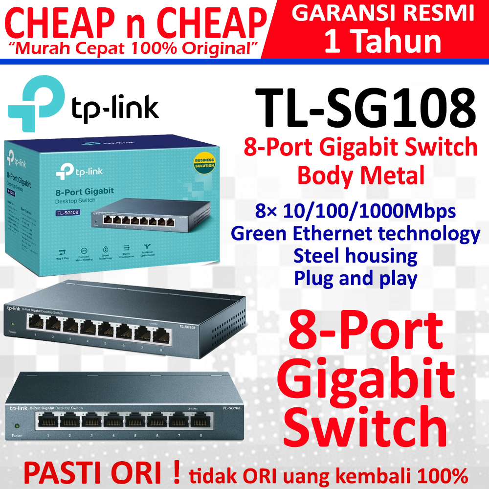 TP-Link TL-SG108 8 Port Gigabit Metal - Switch Hub TPLink SG 108 LS 108 LS1008