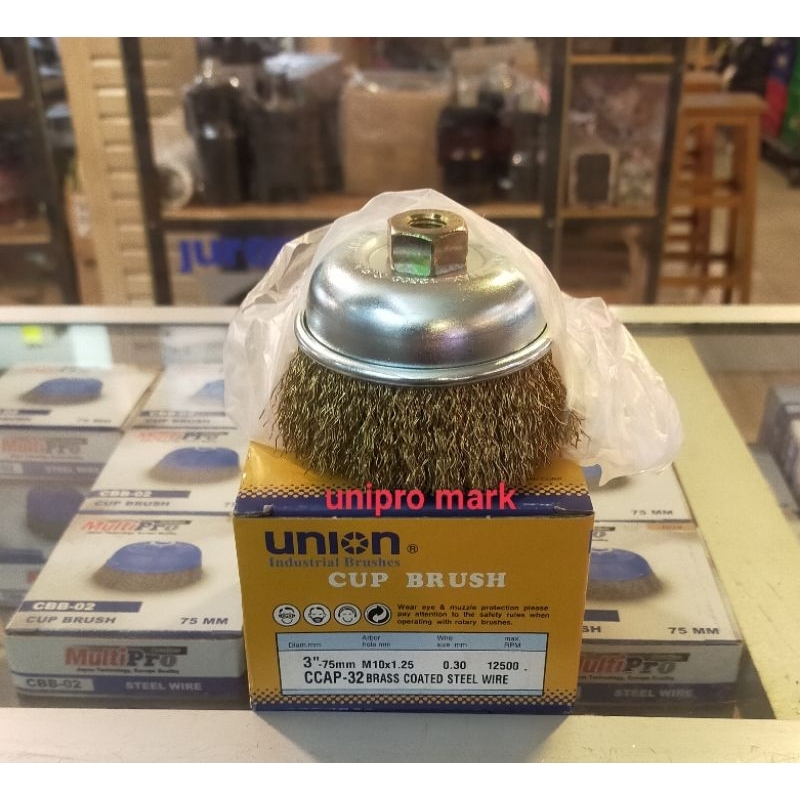 ถ้วยแปรง CCAP-32 สีเหลือง COATED 75MM-3 ใน M10X1.25 UNION