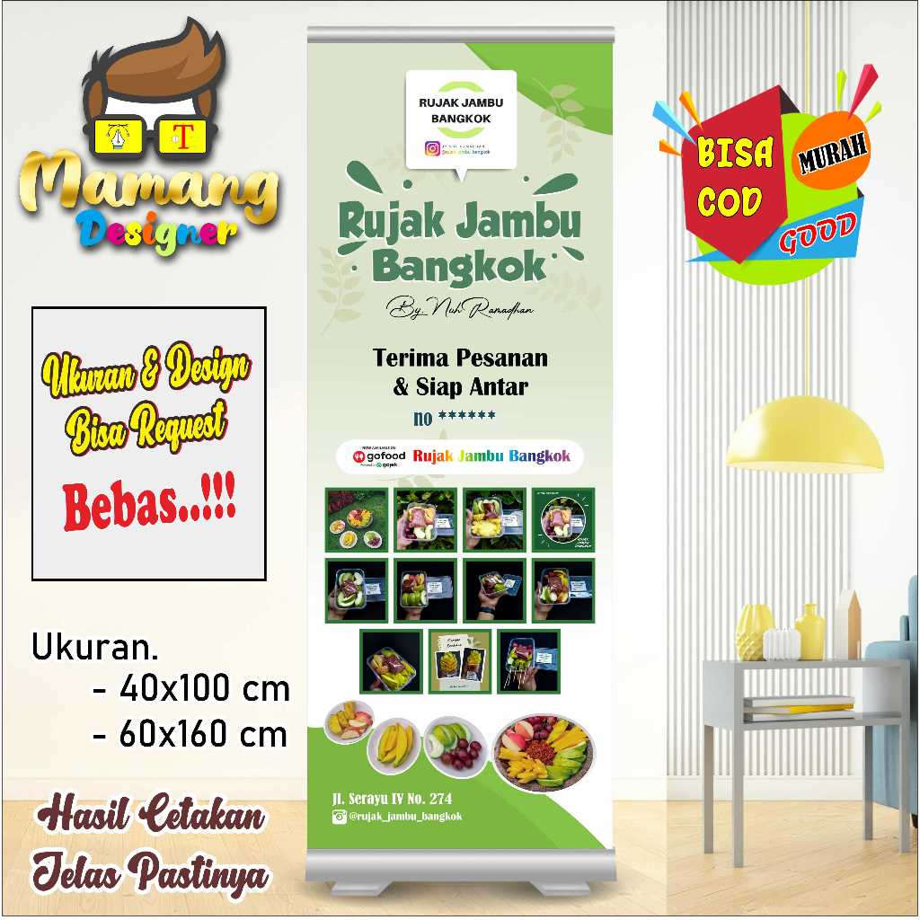 แบนเนอร์สั่งทําพิเศษสําหรับฝรั่งคริสตัลหรือขนม Rujak bb
