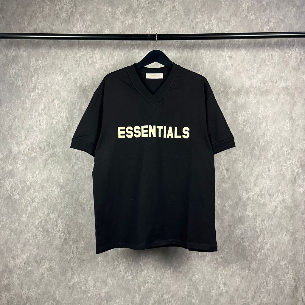 KATUN Essentials FOG V คอสีดํา Tee ผ้าฝ้ายเสื้อยืดผู้ชายและผู้หญิง Tops Unisex Essentials FOG V คอผ้
