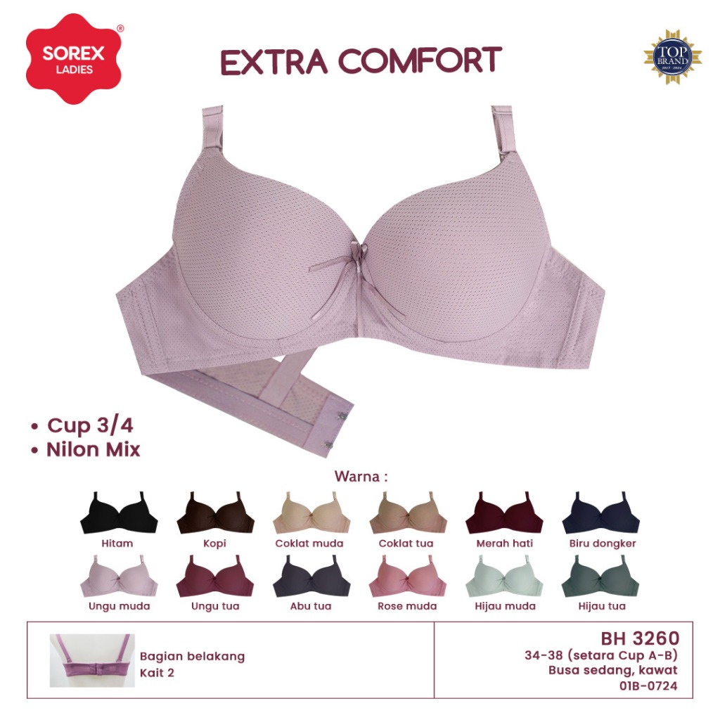 Sorex Bra Extra Comfort Medium Foam Underwire Hook 2 ถ้วยเทียบเท่า B BH 3260
