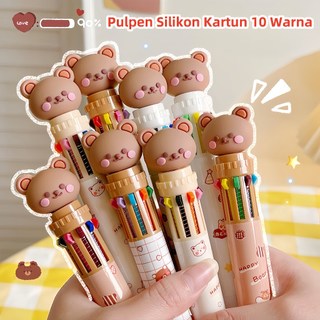 Pulpen Bear Kartun 10 Warna Kawaii 0.5mm - Pulpen Gel Warna-Warni untuk Sekolah & Kantor