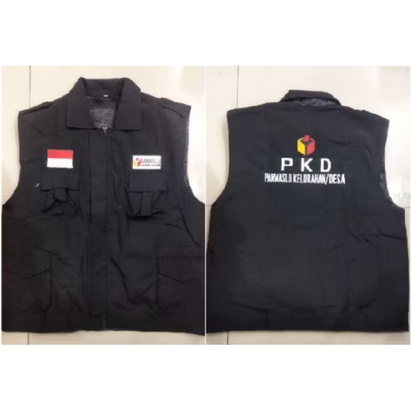 คอปกแขนสั้นสีดําพร้อม PKD EMBROIDERY RIPSTOP VEST ปกเสื้อที่สีดํา