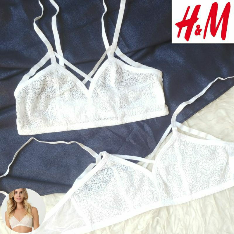 EH HM ชุดชั้นในสตรีไร้สาย BRALETTE TRIANGLE NON PAD LACE WHITE CUP 30B 32B 34C TSD