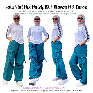 Mix Match Cargo Harajuku Tosca Parasut dan Atasan N Petir Putih lis Hitam Spandek Olahraga Zumba Aerobik Unisex Bisa dibeli Satu Stel dan Pembelian Terpisah