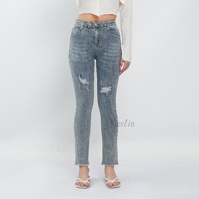 VIERLIN - กางเกงยีนส์ 919 - HIGH WAIST RIPED JEANS