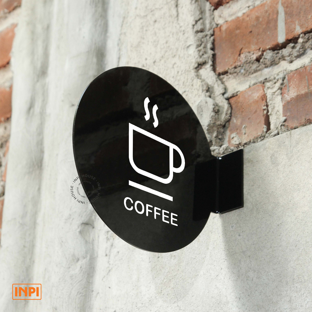 Signage Acrylic Pop Up Sign Circle 15cm - กาแฟ