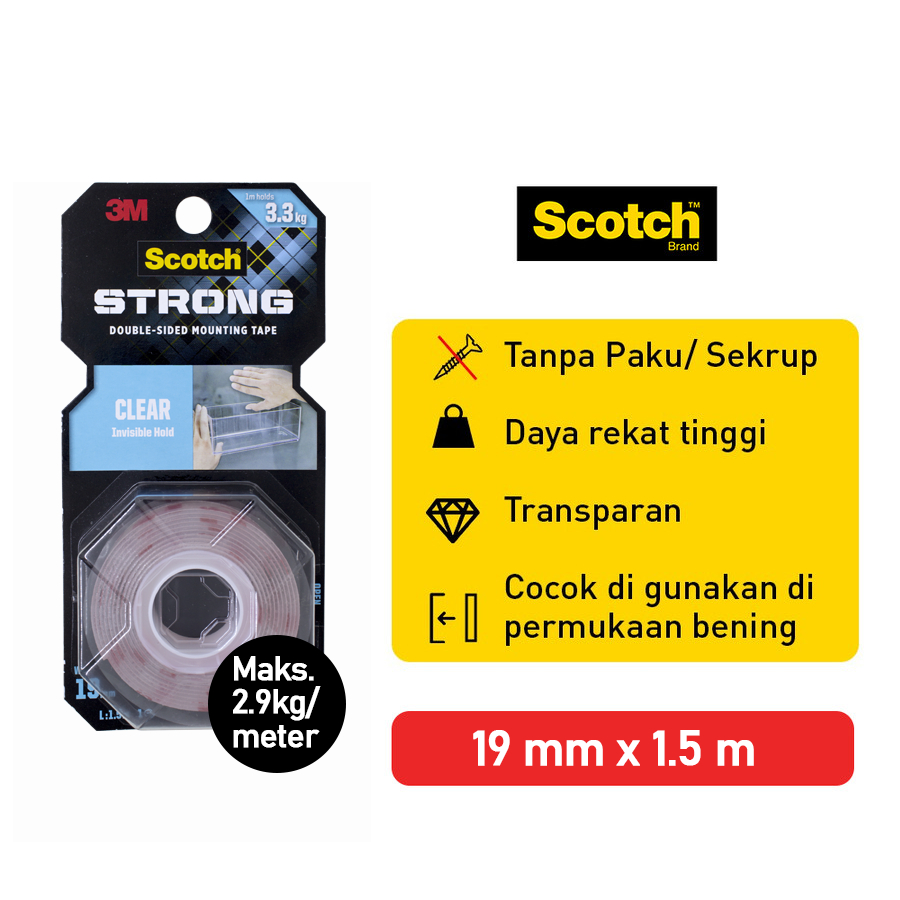 Tokiko 3M Scotch VHB Strong 2 ด้านเทปยึดโปร่งใส 19mmx1.5m 410-S19