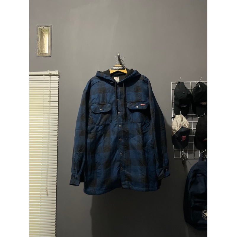 Vtg เสื้อแจ็คเก็ตมีฮู้ด Dickies Quilted Flannel ของแท้