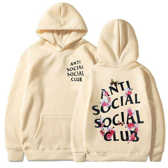 เสื้อฮู้ดจัมเปอร์ [ ANTI SOCIAL SOCIAL CLUB] ผู้ชายผู้หญิง สีครีม / แจ็คเก็ตซิป anti social hoodie ข